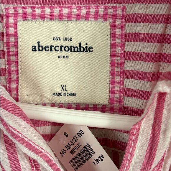 NWT Abercrombie Kids Pink White Y2K Striped Button Down Top Size XL Preppy Cute - Picture 2 of 7